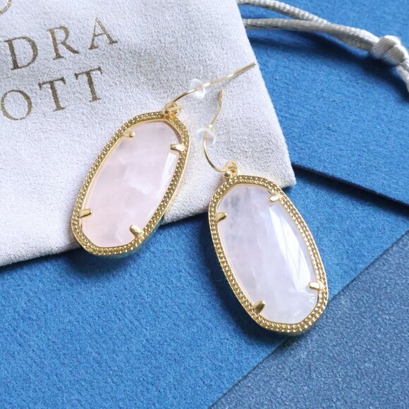 Kendra Scott Elle Rose Quartz Drop Earrings - Gold - Picture 2 of 2